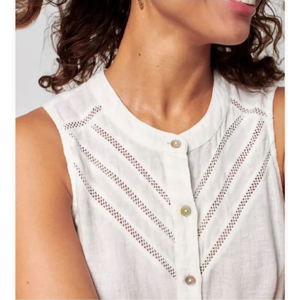 Faherty Womens Bria Sleeveless Lace Trim Linen Belted Dress Cream Size Small - Picture 3 of 14